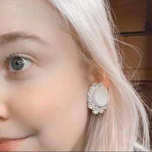 Vintage Clip On Earrings Pearl Cream Flower Round Glitzy Glam Bridal Bride